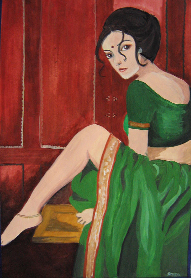 Woman Painting - Woman Sitting On A Table by Smita Medpalliwar