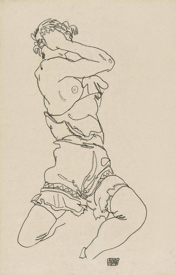 Woman Sitting on her Heel Drawing by Egon Schiele