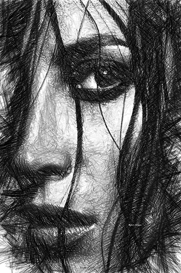 Black And White Digital Art - Woman Sketch in Black and White by Rafael Salazar