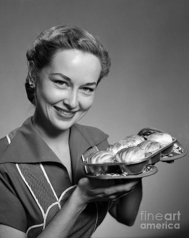 Woman Smiling With Fresh Rolls, C.1950s Photograph by H. Armstrong Roberts/ClassicStock
