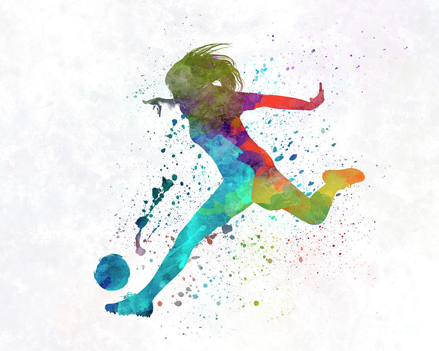 Woman soccer player 01 in watercolor Painting by Pablo Romero