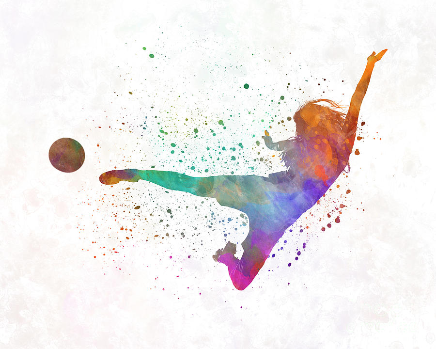 Woman soccer player 02 in watercolor Painting by Pablo Romero - Fine ...