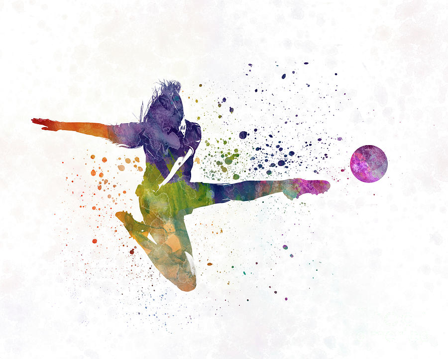 Woman soccer player 04 in watercolor Painting by Pablo Romero - Fine ...