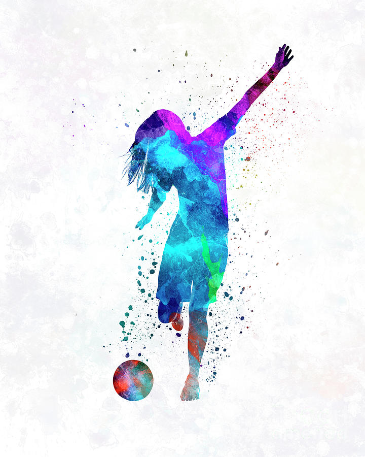 Woman soccer player 05 in watercolor Painting by Pablo Romero