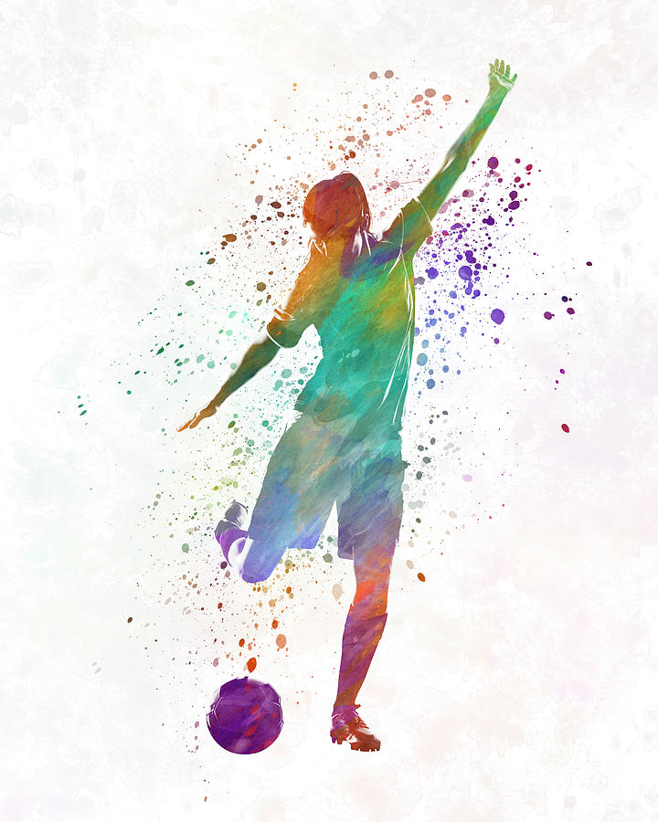 Woman soccer player 09 in watercolor Painting by Pablo Romero - Fine ...