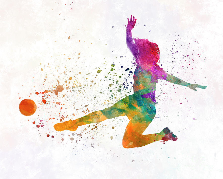 Woman Soccer Player 11 In Watercolor Painting by Pablo Romero