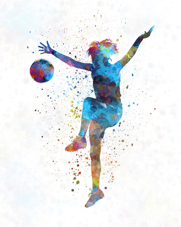 Woman soccer player 12 in watercolor Painting by Pablo Romero | Fine ...