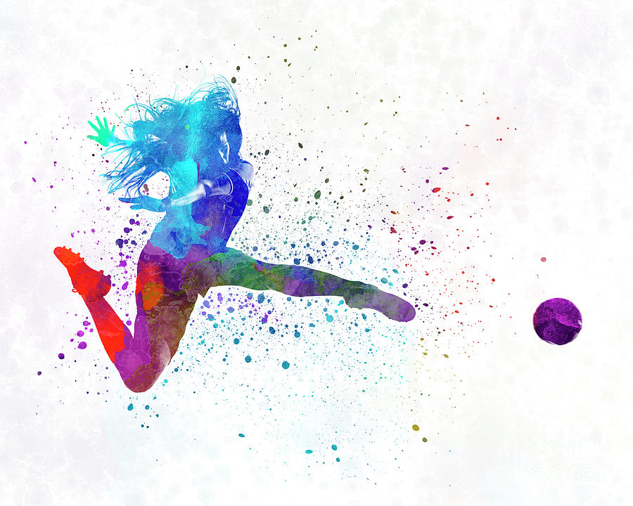 Woman soccer player 16 in watercolor Painting by Pablo Romero - Pixels