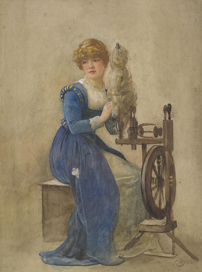 Woman spinning, 1908, England, by John Parker Painting by Celestial Images