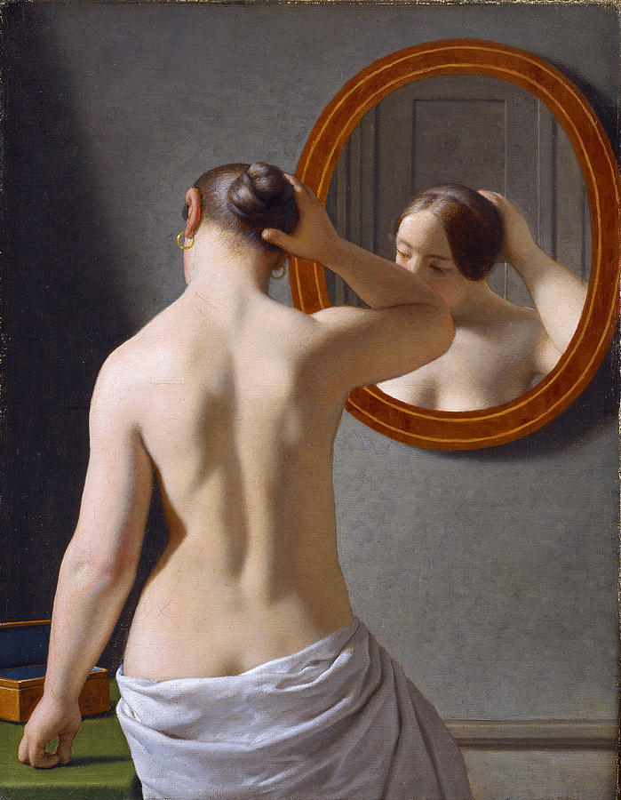 Woman Standing in Front of a Mirror Painting by Christoffer Wilhelm Eckersberg