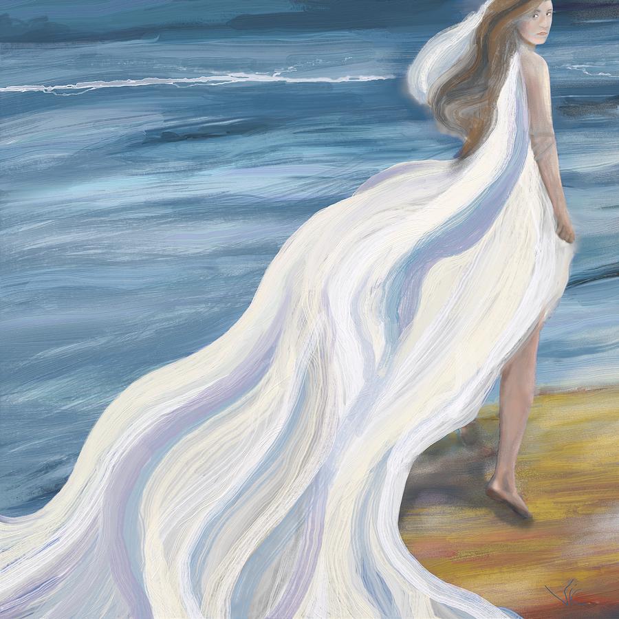 Woman Strolling on the Beach Painting by Victor Shelley