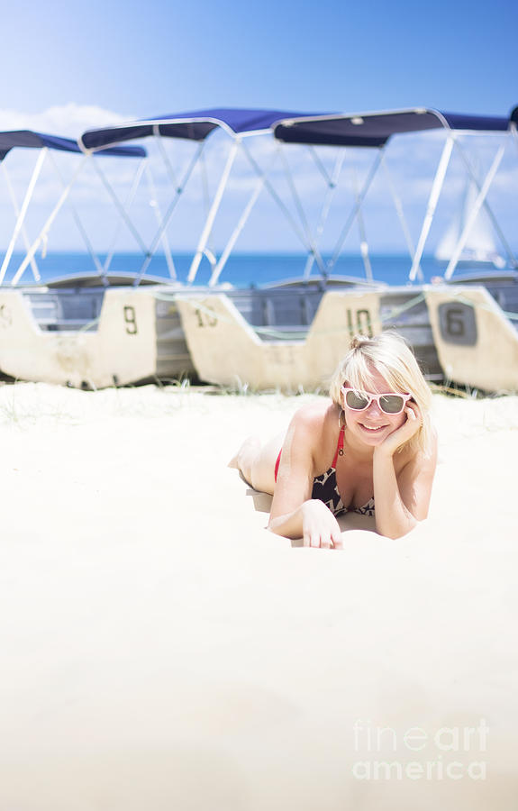 Woman Sunbathing On Beach Photograph by Jorgo Photography