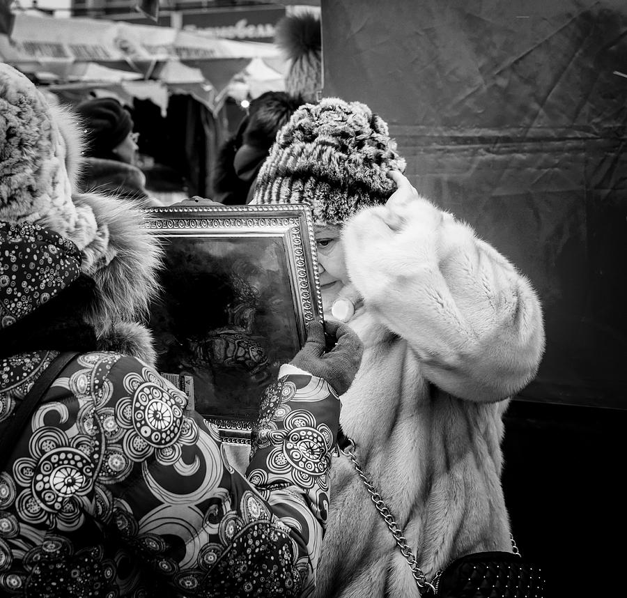 Winter Photograph - Woman The Mirror and Her New Hat by John Williams