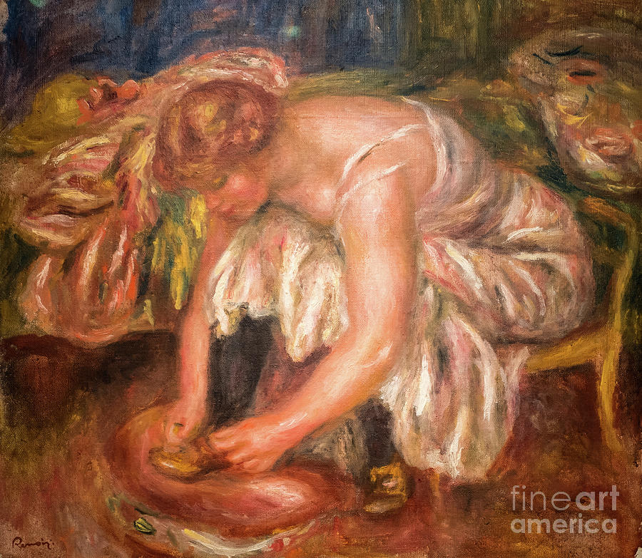 Woman Tying Her Shoes by Renoir Painting by Auguste Renoir