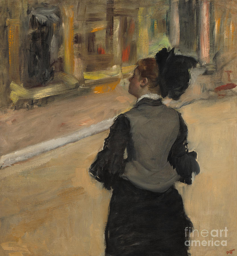 Woman Viewed from Behind, Visit to the Museum Painting by Edgar Degas