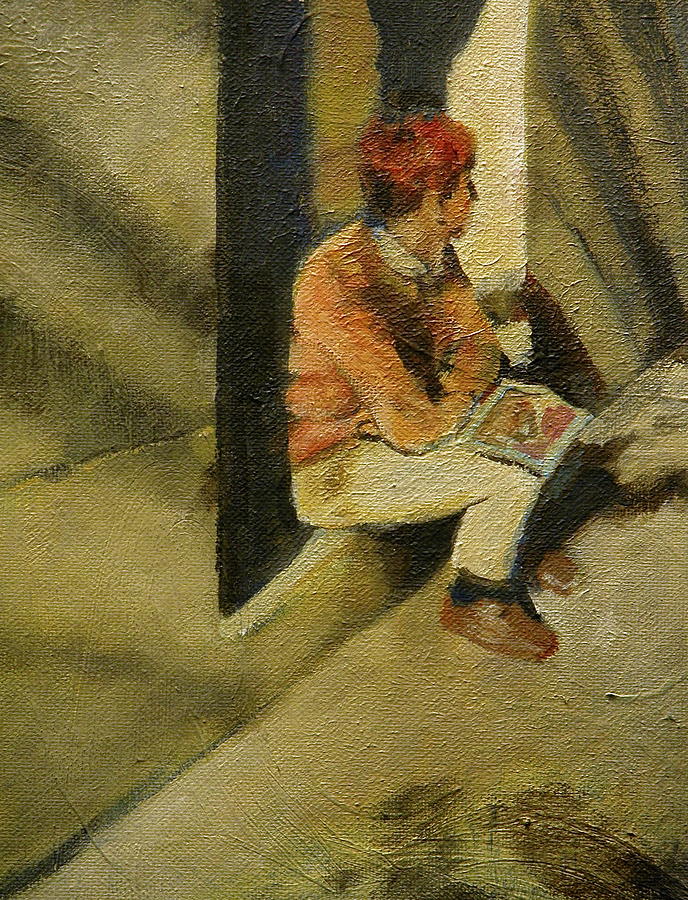Woman waiting for the bus Painting by Walt Maes