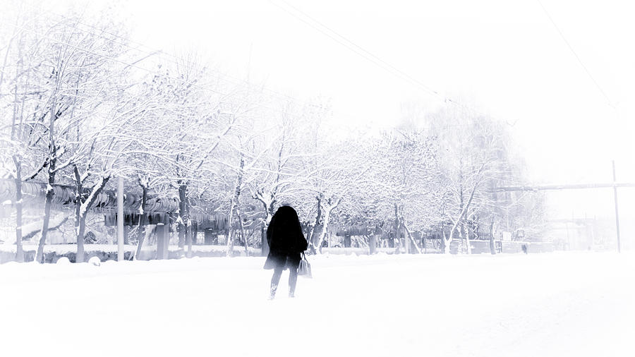 Woman Walking in Snow Near Road Photograph by John Williams