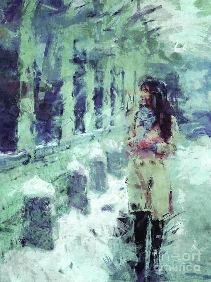 Woman Walking In Winter Digital Art by Phil Perkins
