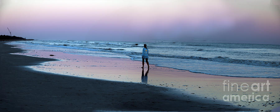 Sunset Photograph - Woman Walking On Beach at Sunset by Thomas Marchessault