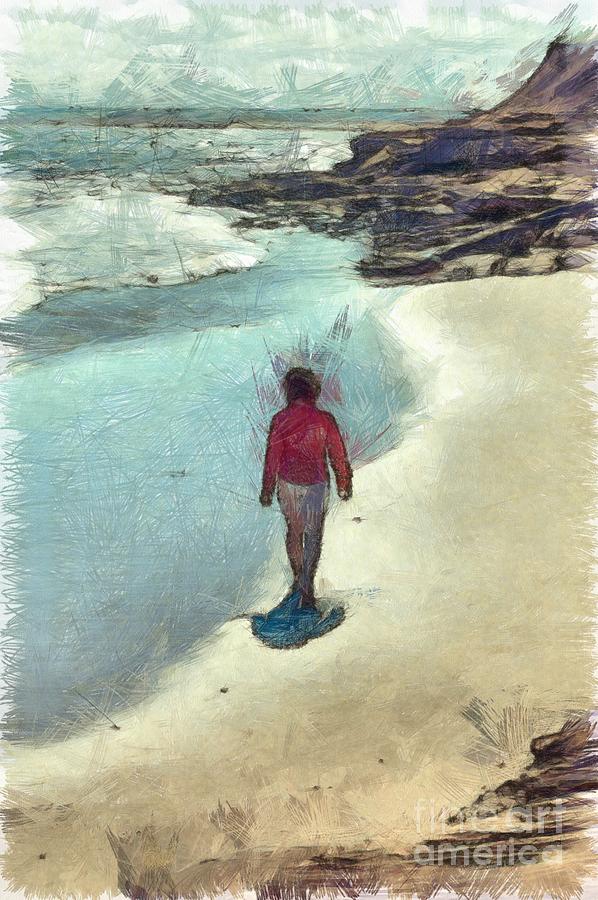 Woman Walking on the Beach PEI Digital Art by Edward Fielding