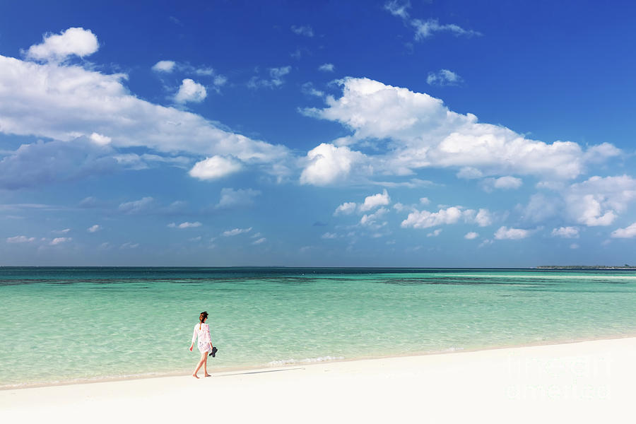Woman Walking On Tropical Beach In Maldives Photograph