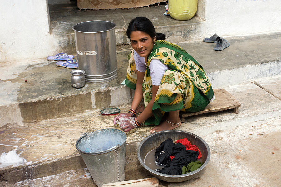 Woman Washing Clothes In Khajuraho Village Photograph