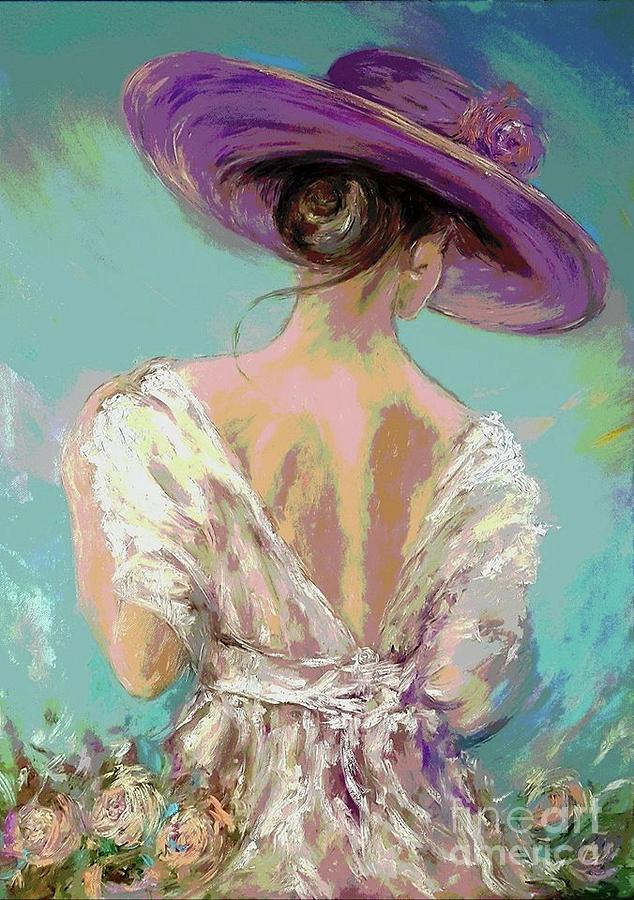 Rose Photograph - Woman wearing a purple hat by Amalia Suruceanu