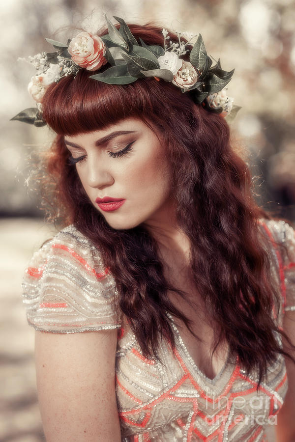 Flower Photograph - Woman Wearing Floral Crown by Amanda Elwell