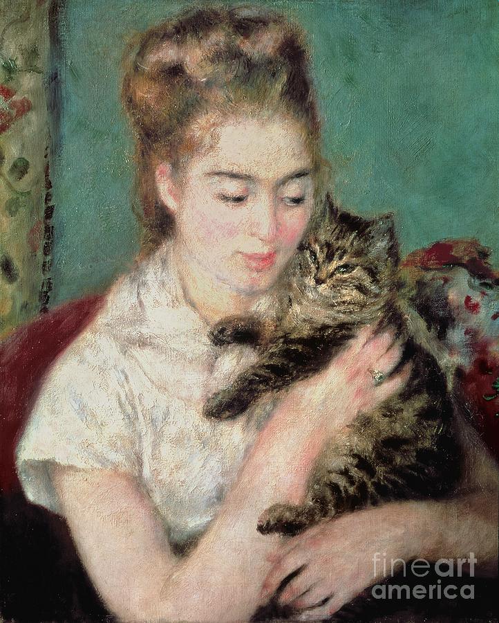 Woman with a Cat Painting by Pierre Auguste Renoir