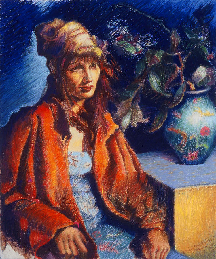 Portrait Pastel - Woman with a Chinese Vase by Ellen Dreibelbis