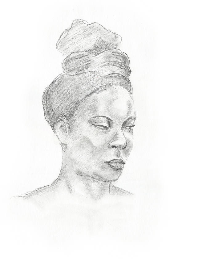 Woman with a Kerchief on her Head Drawing by Masha Batkova