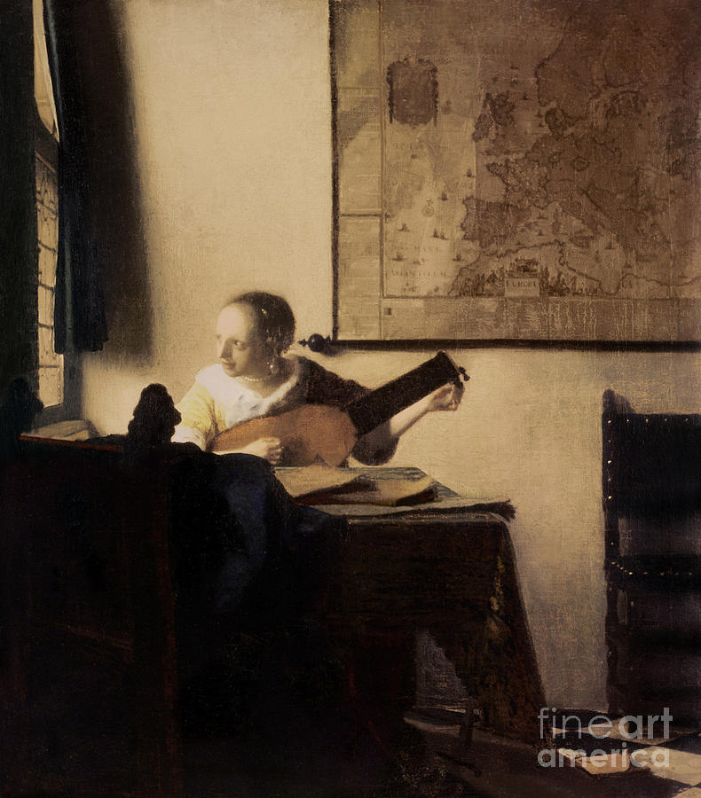 Woman With A Lute Painting - Woman with a Lute by Jan Vermeer