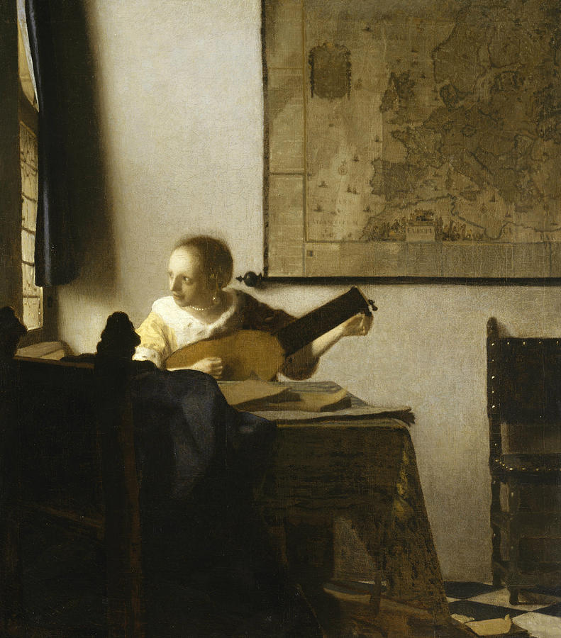 Woman with a Lute near a Window Painting by Jan Vermeer