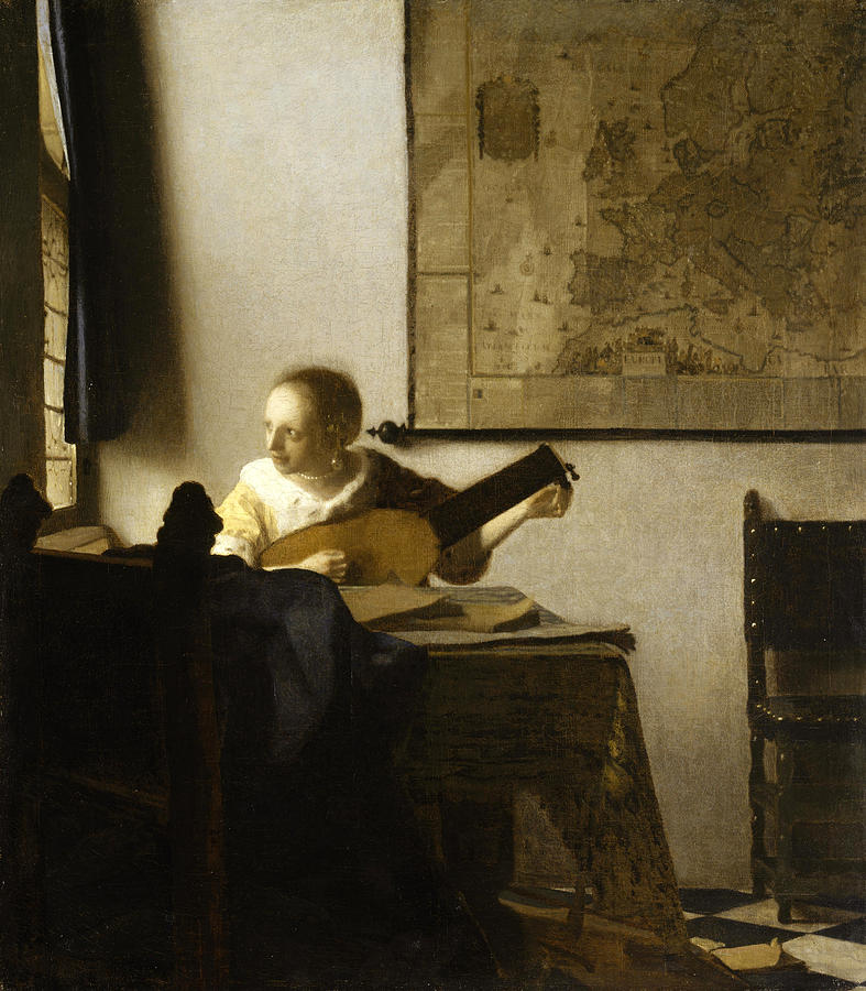 Woman with a Lute near a Window Painting by Johannes Vermeer