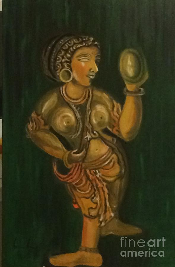 Woman with a mirror sculpture Painting by Brindha Naveen