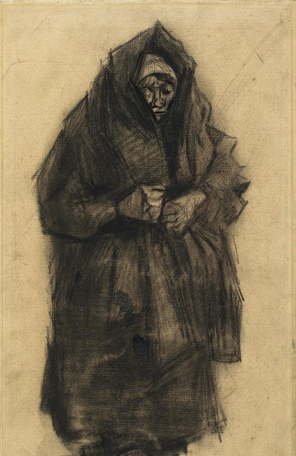 Black And White Painting - Woman with a Mourning Shawl, 1885 by Vincent Van Gogh