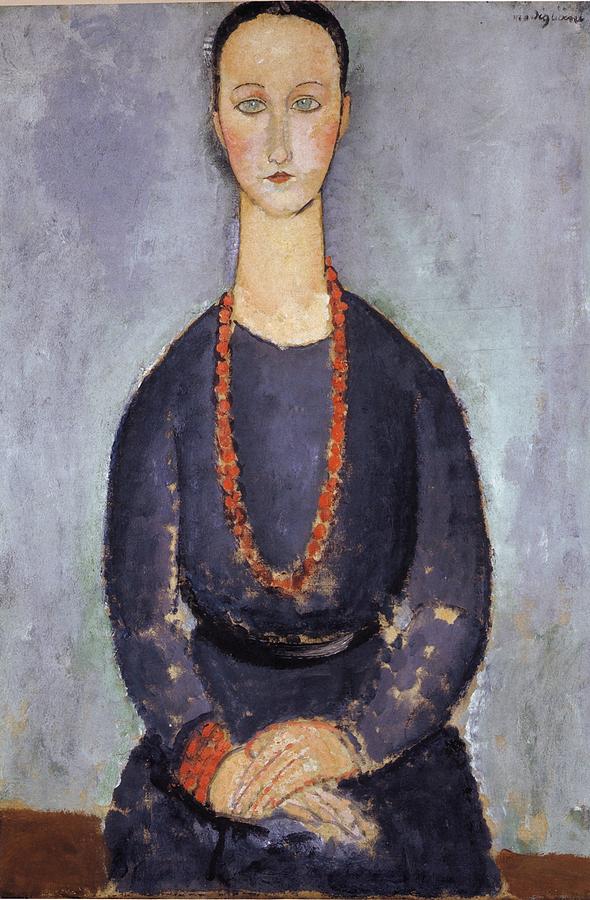 Woman With A Red Necklace Painting by Amedeo Modigliani