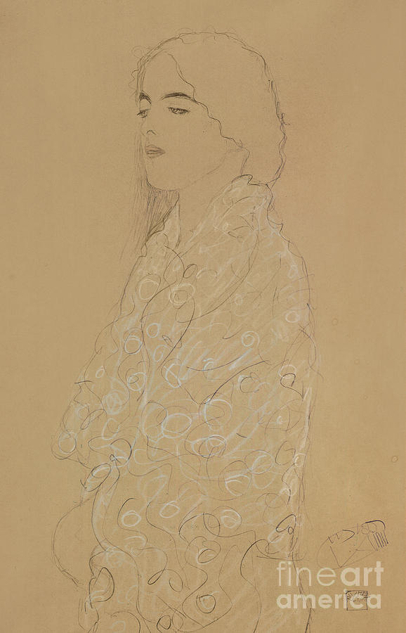 Woman with a White Shawl  Drawing by Gustav Klimt