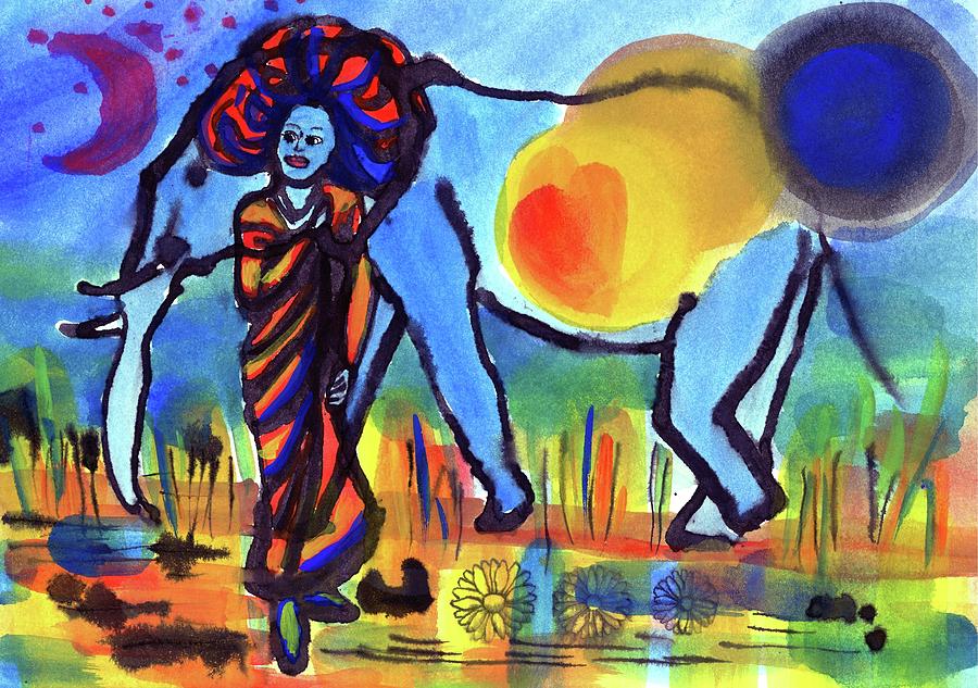 Woman with an alephant by Radka Zimova King Woman with an alephant by Radka Zimova King