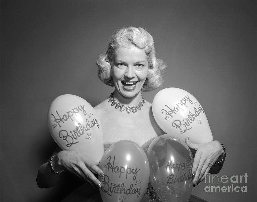 Woman With Birthday Balloons, C.1950s Photograph by Debrocke/ClassicStock