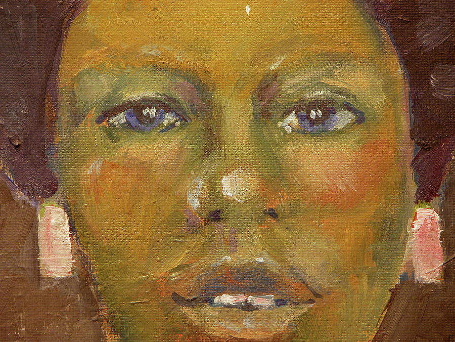 Woman with brown skin and blue eyes Painting by Walt Maes