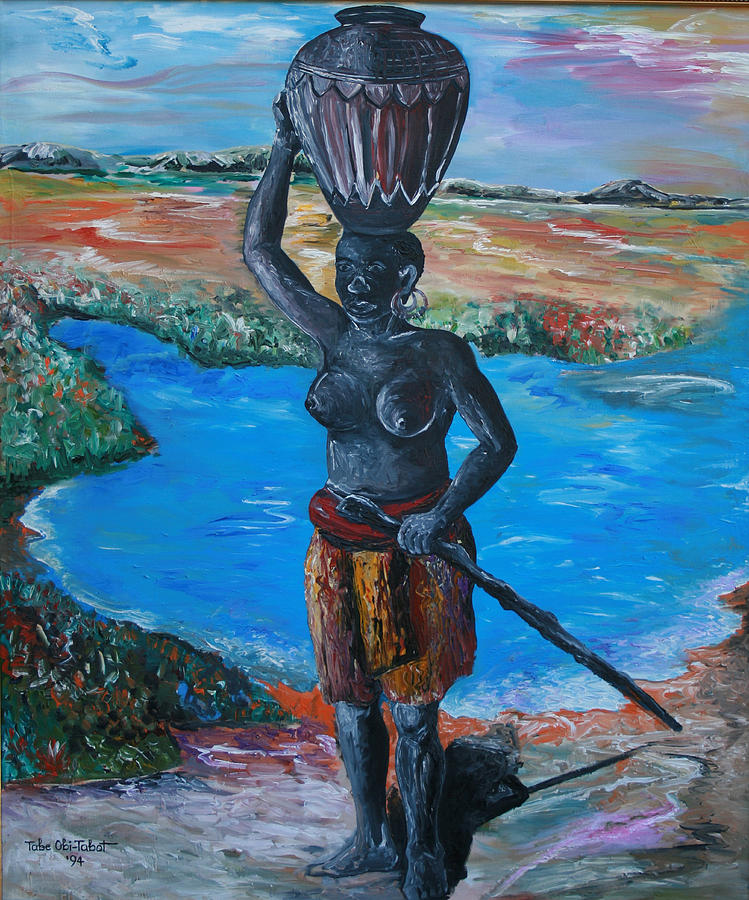 Woman with Calabash Painting by Obi-Tabot Tabe