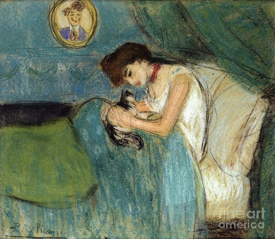 Woman With Cat Painting by Picasso