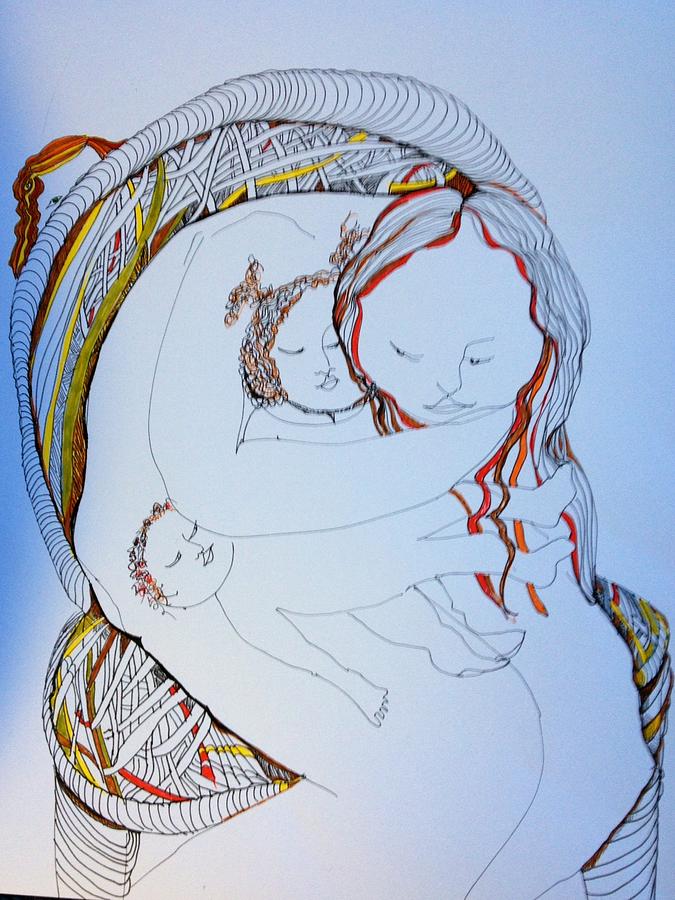 Woman with Child in Wicker Chair Drawing by Rosalinde Reece