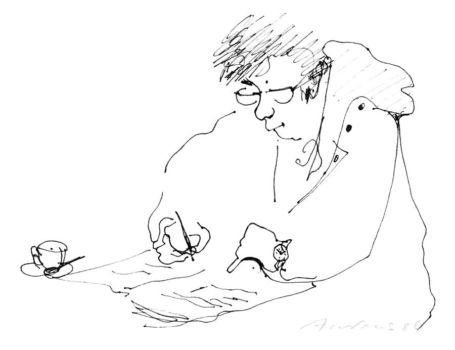 Black And White Drawing -  Crossword and coffee by Annabel Andrews