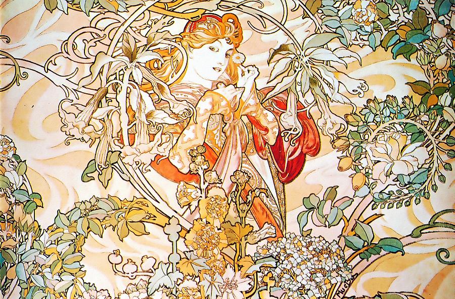Woman With Daisy Painting by Alphonse Mucha