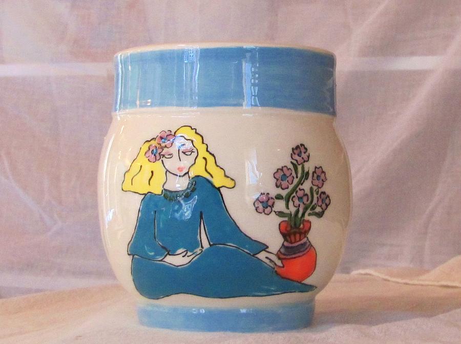 Woman With Flowers Ceramic Art by Lisa Dunn