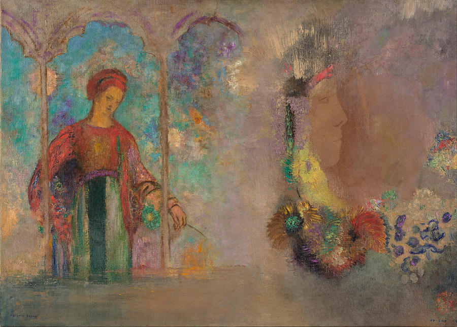 Woman With Flowers Painting by Odilon Redon