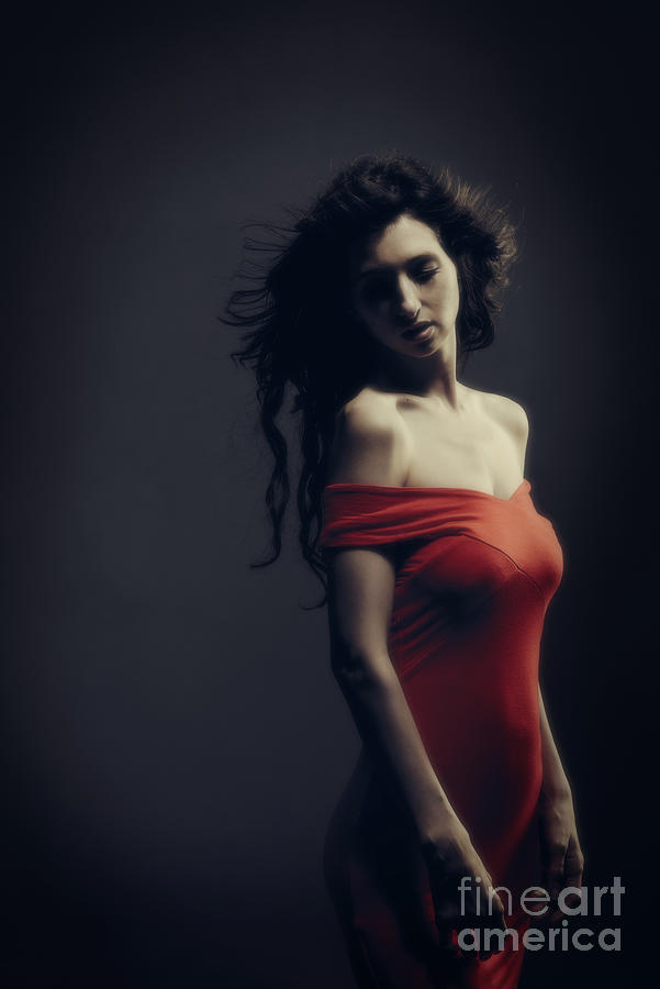 50 Shades Photograph - Woman In Red With Flowing Hair by Amanda Elwell