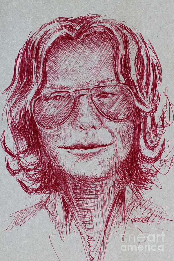 Woman with glasses in Red Drawing by Robert Yaeger